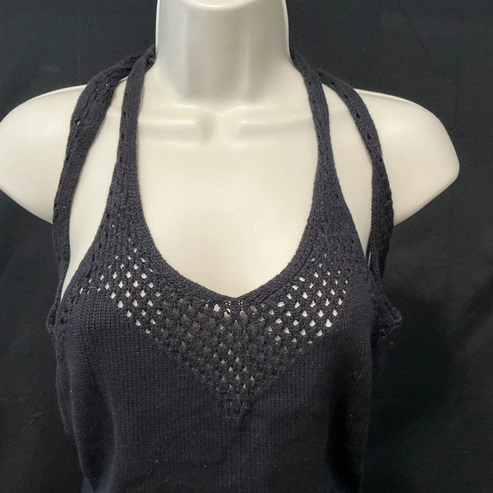 Free People Intimately Black Cross Strap‎ Open Back Knit Mini Dress OB1139506 XS